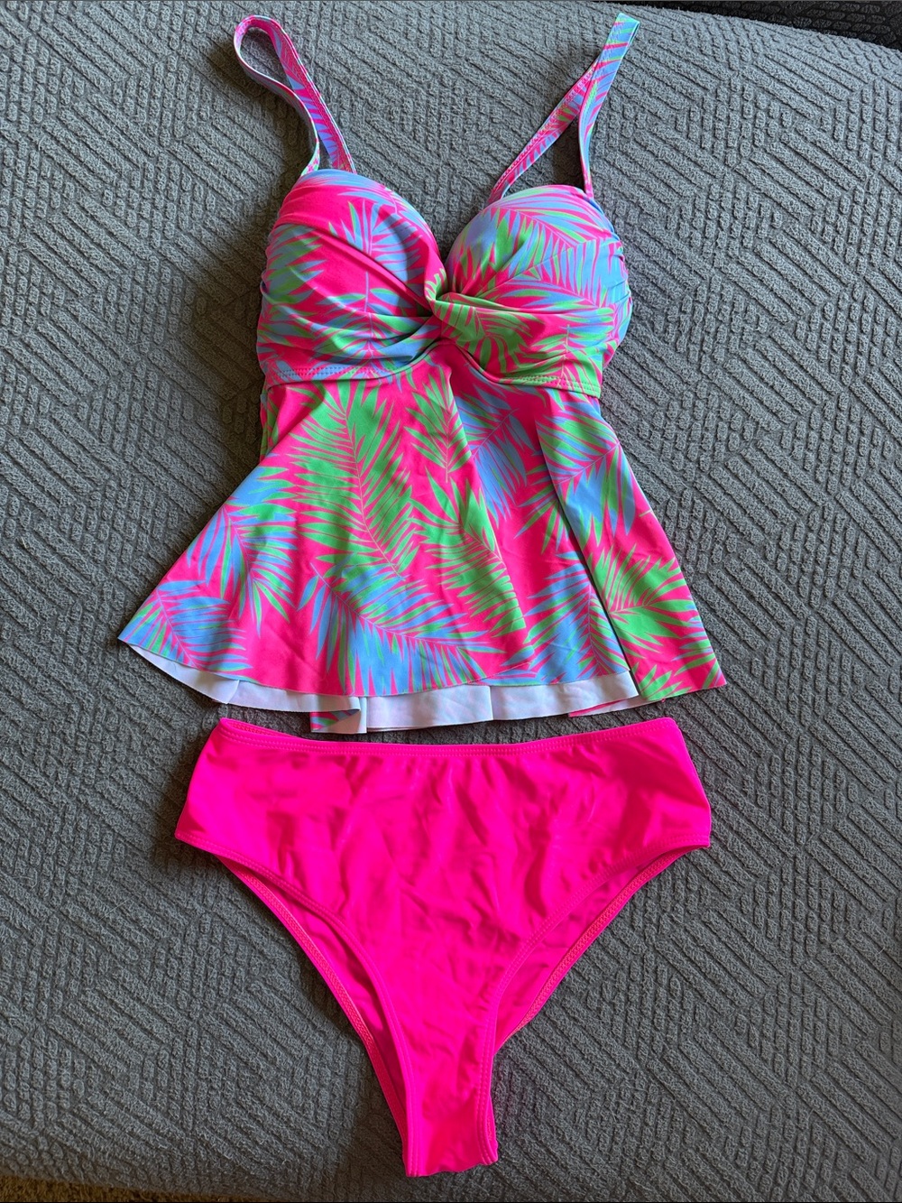 Neon Pink Palm Print Tankini Set